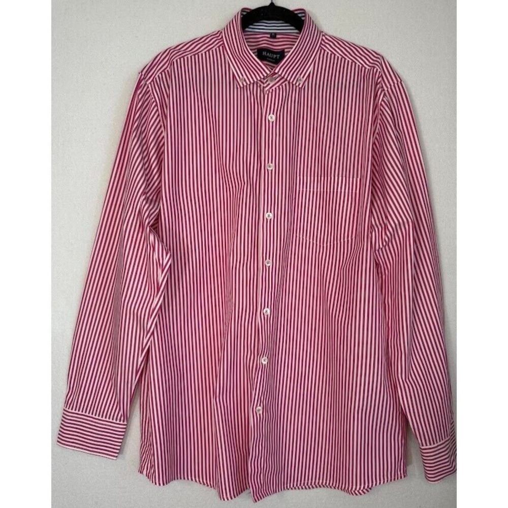 Haupt Shirt Modern Fit Men's Size XL Red Striped Collared  Long Sleeve Button Up
